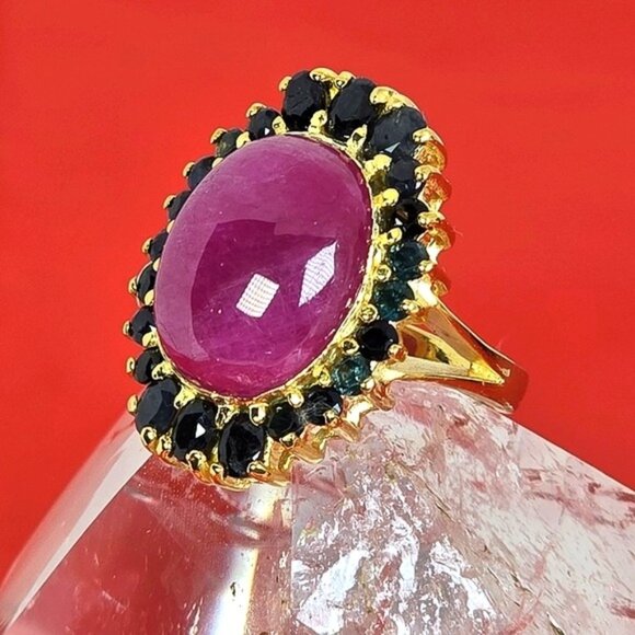 925 Sterling Silver Ring Sz 6.75 with Natural Ruby 1.6x1.3cm & Sapphire Gems - Picture 14 of 14